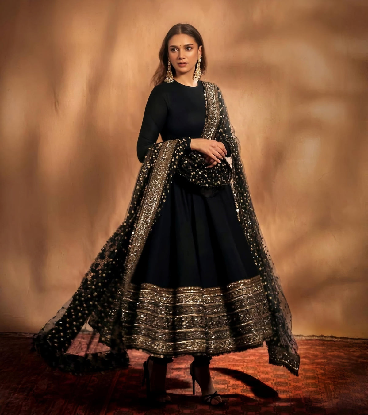 Luxe Black Embroidered Anarkali Fashion