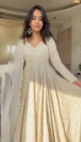 Enchanting Cream Anarkali for Effortless Sophistication
