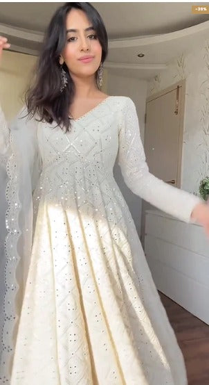 Enchanting Cream Anarkali for Effortless Sophistication